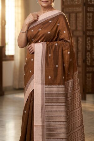 Rust copper colour handloom pure cotton saree