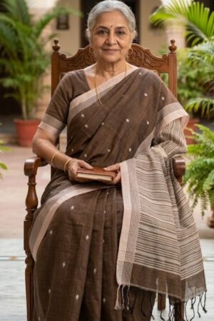 Beige brown colour pure cotton handloom sarees