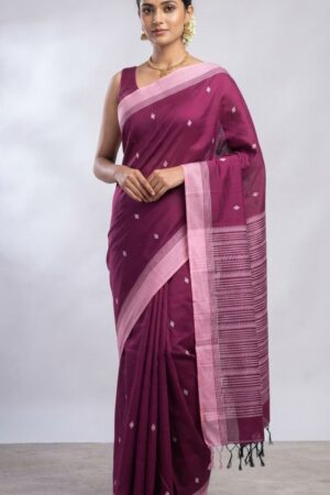 Wine purple pure handloom cotton saree