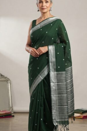Dark panna green pure handloom cotton saree