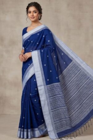 Navy blue pure cotton saree